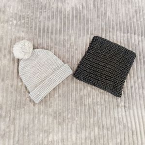 Women's Cold Weather Winter Hat and Neck Warmer Bundle Black & Gray Scarf